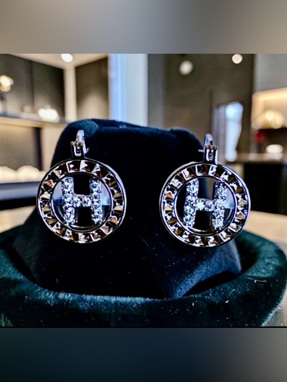 Silver Initial H Earrings with Crystal Accents